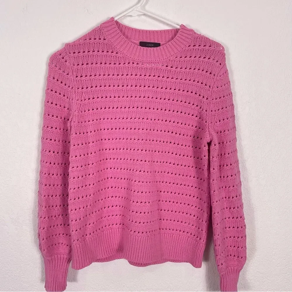 J. Crew Bubblegum Pink Cutout Hole Patterned‎ Pullover Sweater